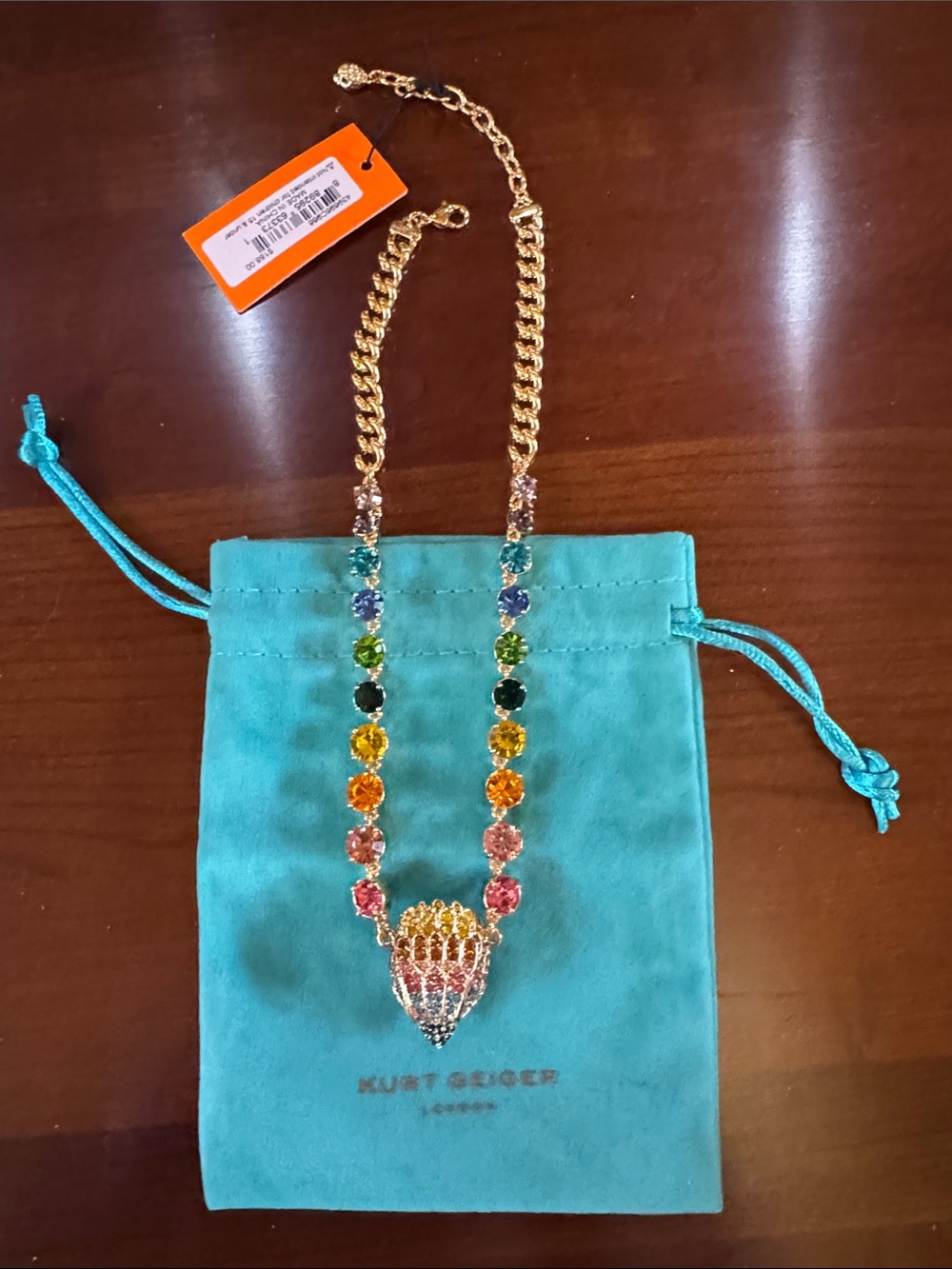 Kurt Geiger London Signature Eagle Head Rainbow Crystal Pendant Necklace - NWT
